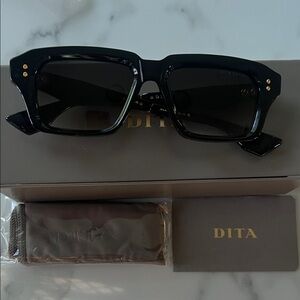 DITA Men's Black Square Sunglasses with Gold Rivet Accents